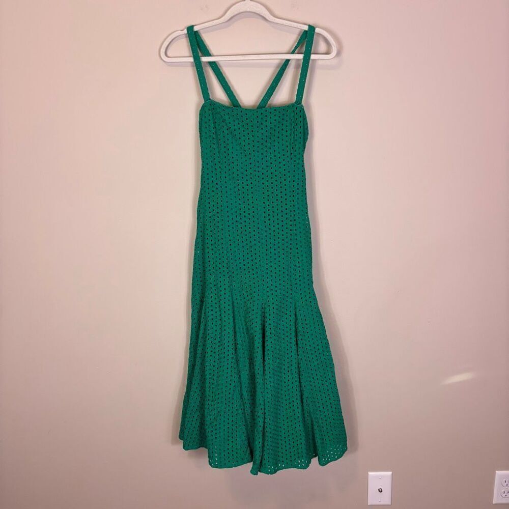 Maeve by‎ Anthropologie Green Eyelet Midi Dress Removable Straps US 14